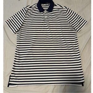 RLX Ralph Lauren‎ Golf Polo Shirt Mens Large Striped Navy Blue Short Sleeve